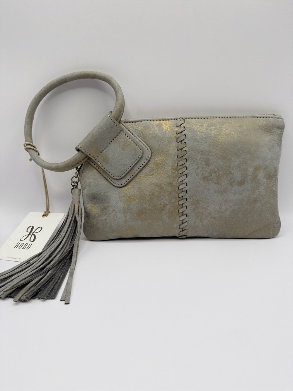 HOBO Sable Leather Wristlet Clutch Golden Granite NWT Metallic Distressed Grey
